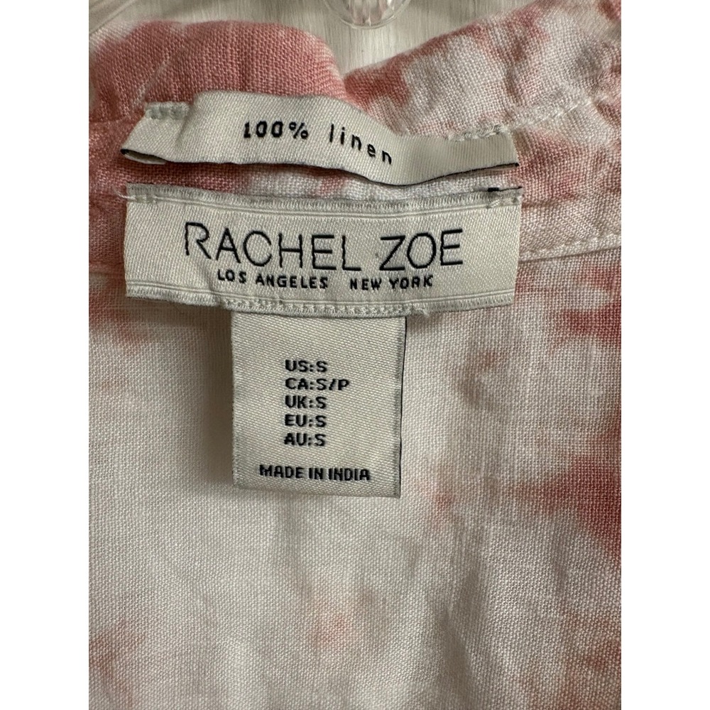 Rachel Zoe Womens Pink Tie Dye 100% Linen Button Down Shirt Roll Tab Small - Picture 3 of 9